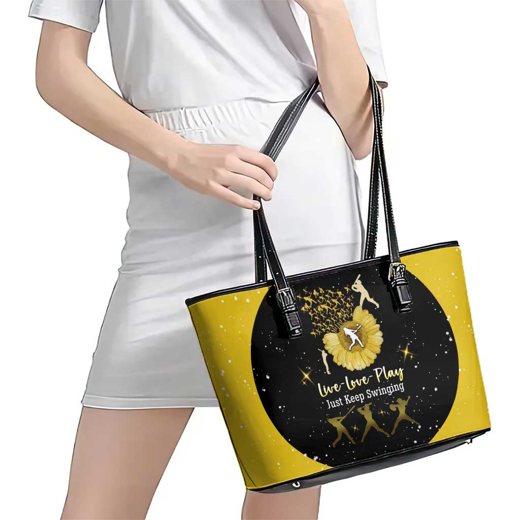 Softball Sunflower Yellow Black Christmas Leather Tote Bag Xmas Holiday Patterns - Wonder Print Shop