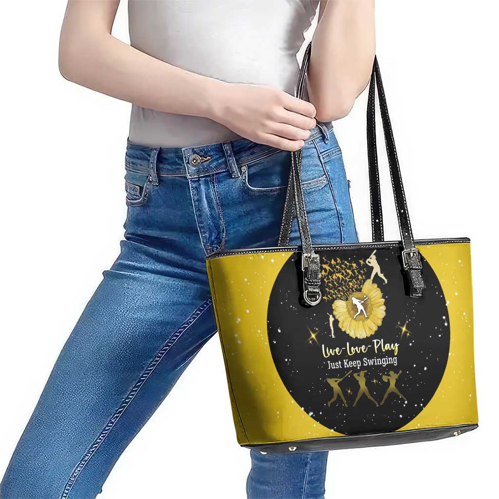 Softball Sunflower Yellow Black Christmas Leather Tote Bag Xmas Holiday Patterns - Wonder Print Shop
