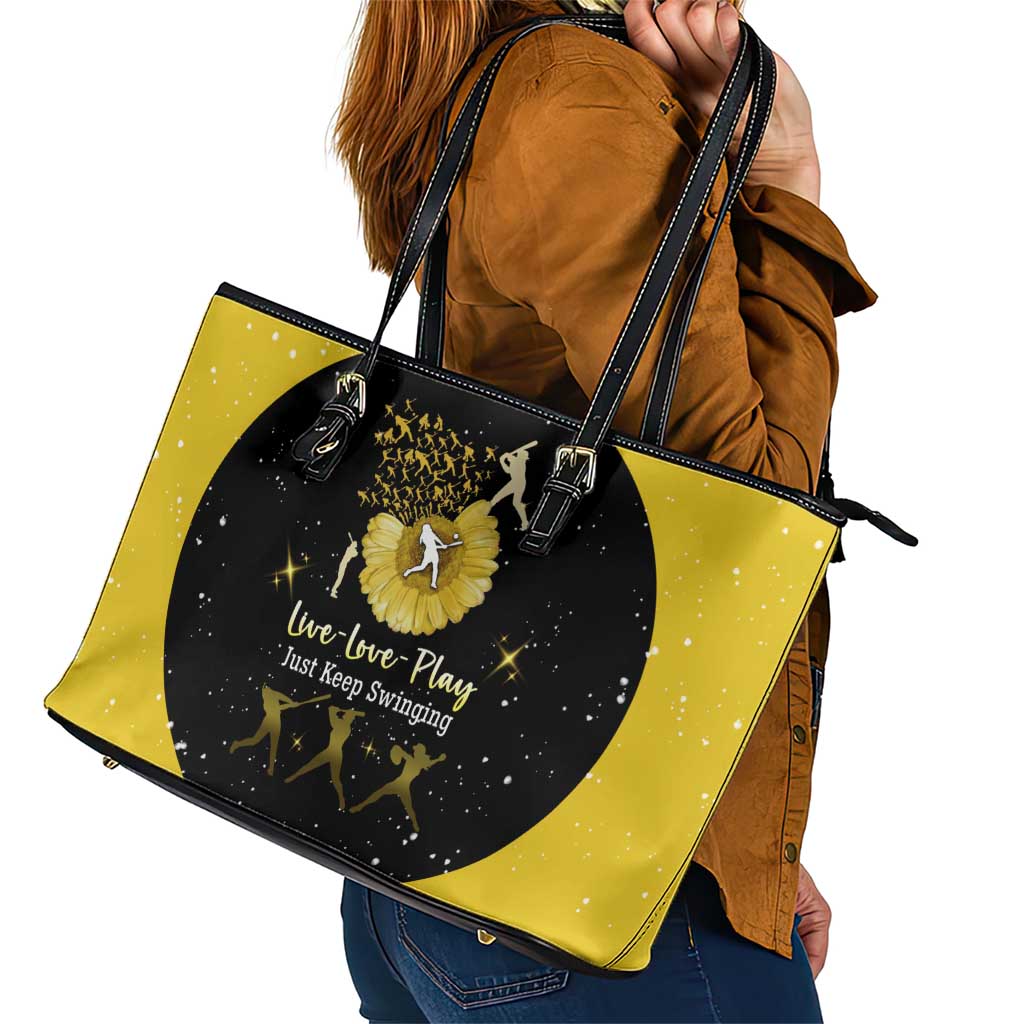 Softball Sunflower Yellow Black Christmas Leather Tote Bag Xmas Holiday Patterns - Wonder Print Shop