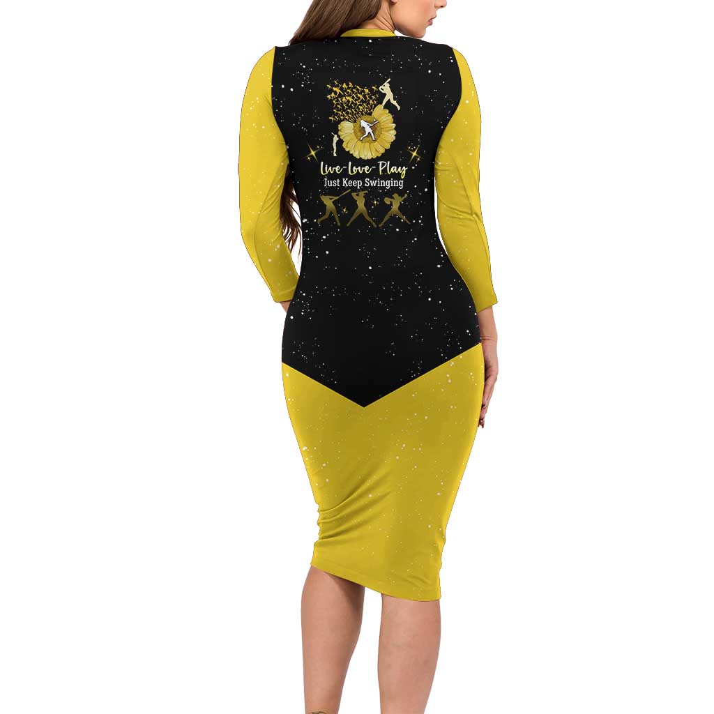 Softball Sunflower Yellow Black Christmas Long Sleeve Bodycon Dress Xmas Holiday Patterns - Wonder Print Shop