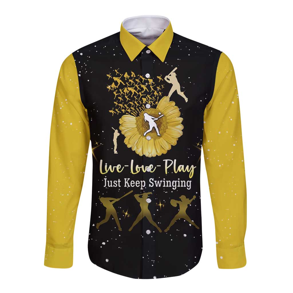 Softball Sunflower Yellow Black Christmas Long Sleeve Button Shirt Xmas Holiday Patterns - Wonder Print Shop