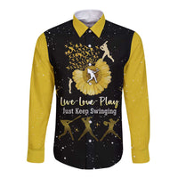 Softball Sunflower Yellow Black Christmas Long Sleeve Button Shirt Xmas Holiday Patterns - Wonder Print Shop