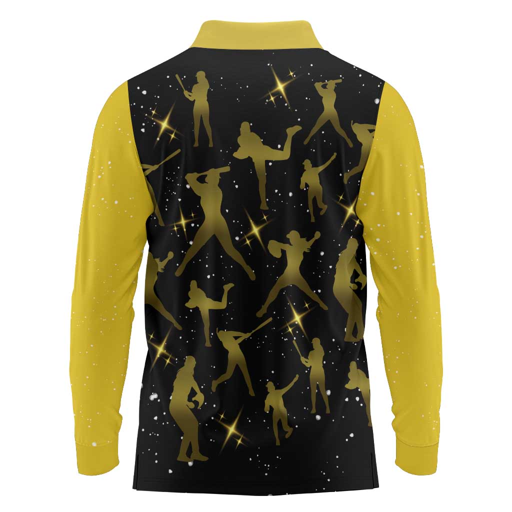 Softball Sunflower Yellow Black Christmas Long Sleeve Polo Shirt Xmas Holiday Patterns - Wonder Print Shop