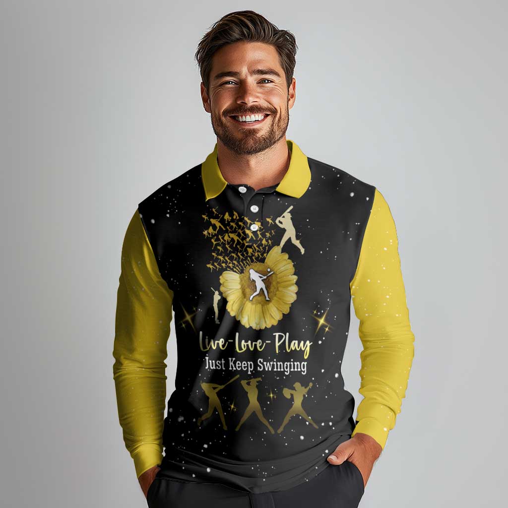 Softball Sunflower Yellow Black Christmas Long Sleeve Polo Shirt Xmas Holiday Patterns - Wonder Print Shop