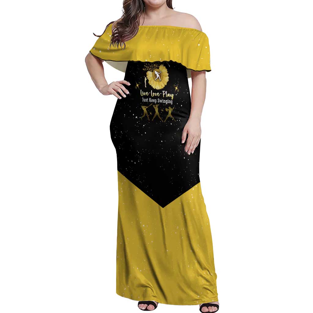 Softball Sunflower Yellow Black Christmas Off Shoulder Maxi Dress Xmas Holiday Patterns - Wonder Print Shop