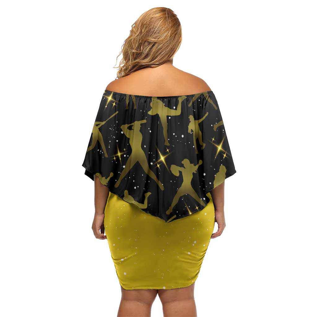 Softball Sunflower Yellow Black Christmas Off Shoulder Short Dress Xmas Holiday Patterns - Wonder Print Shop