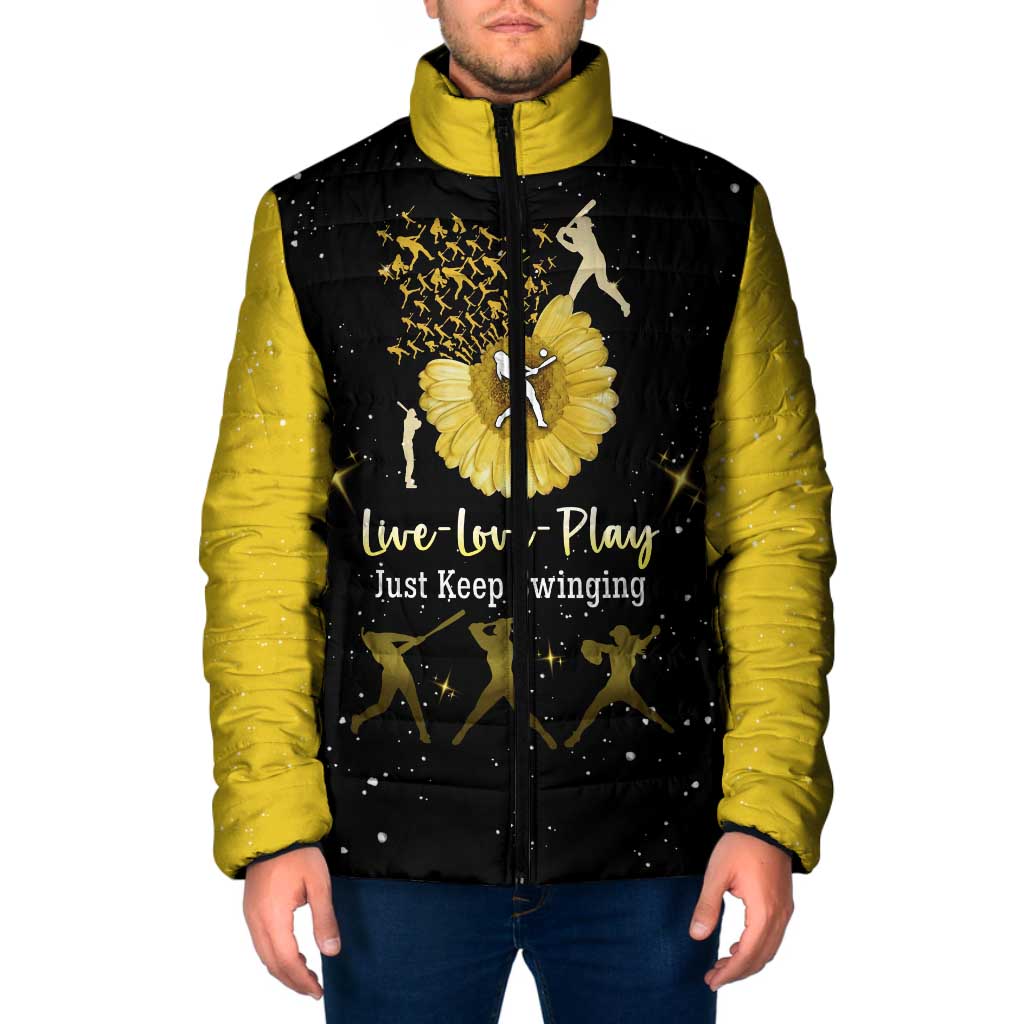 Softball Sunflower Yellow Black Christmas Padded Jacket Xmas Holiday Patterns - Wonder Print Shop