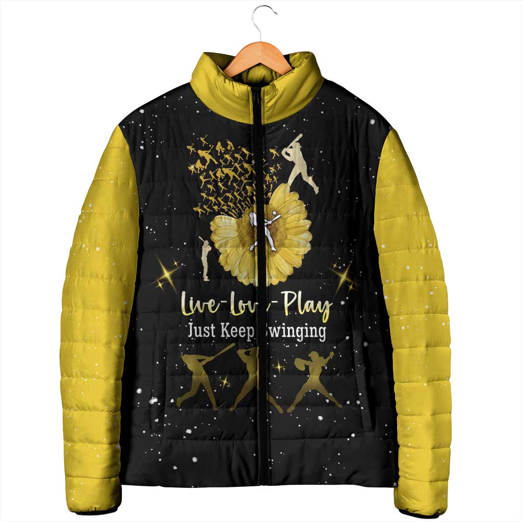 Softball Sunflower Yellow Black Christmas Padded Jacket Xmas Holiday Patterns - Wonder Print Shop