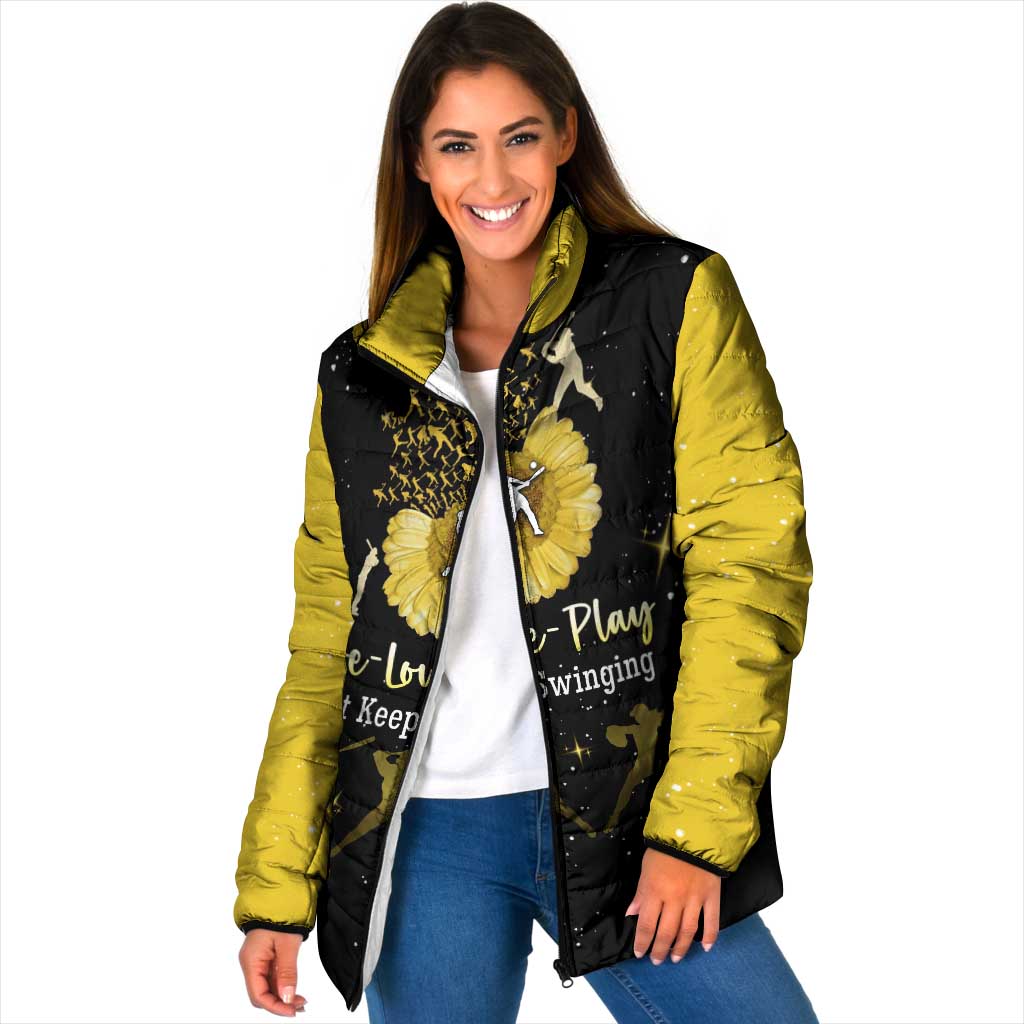 Softball Sunflower Yellow Black Christmas Padded Jacket Xmas Holiday Patterns - Wonder Print Shop