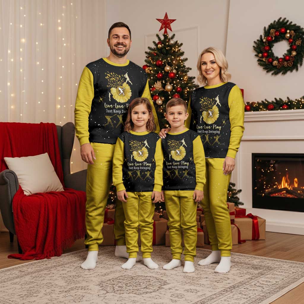 Softball Sunflower Yellow Black Christmas Pajama Set Xmas Holiday Patterns - Wonder Print Shop