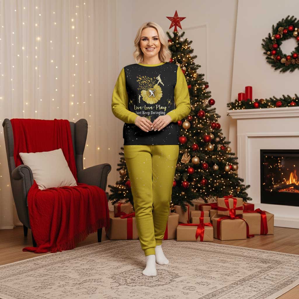 Softball Sunflower Yellow Black Christmas Pajama Set Xmas Holiday Patterns - Wonder Print Shop