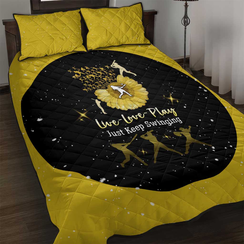 Softball Sunflower Yellow Black Christmas Quilt Bed Set Xmas Holiday Patterns - Wonder Print Shop