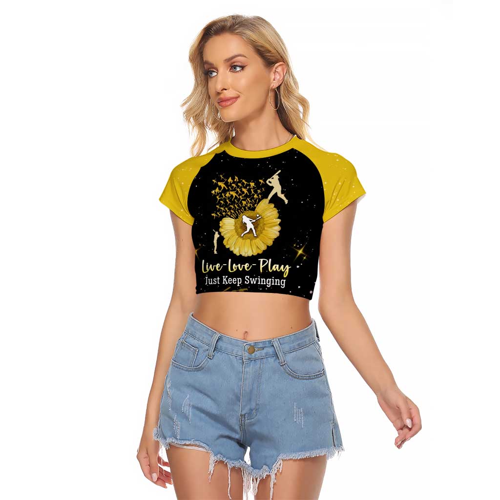 Softball Sunflower Yellow Black Christmas Raglan Cropped T Shirt Xmas Holiday Patterns - Wonder Print Shop