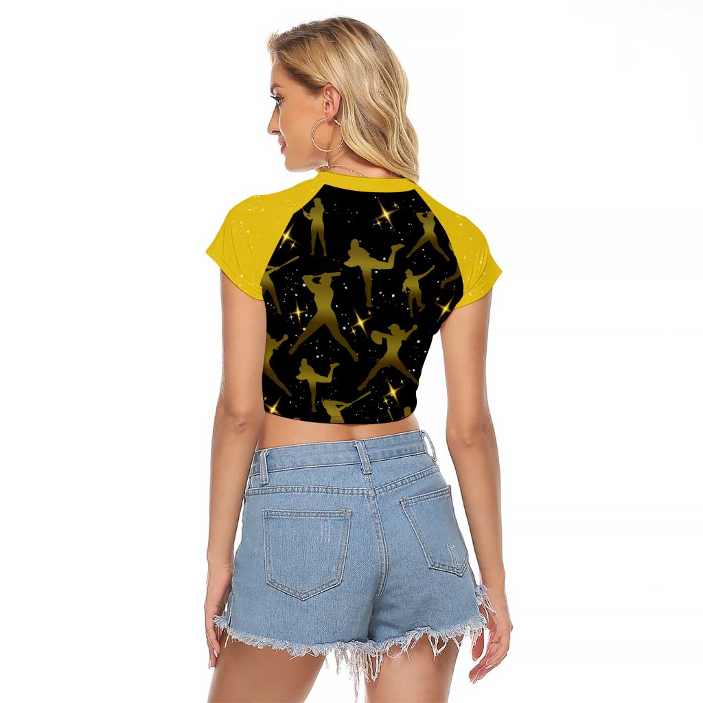 Softball Sunflower Yellow Black Christmas Raglan Cropped T Shirt Xmas Holiday Patterns - Wonder Print Shop