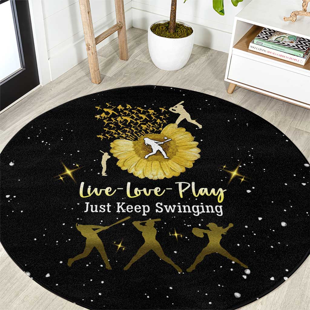Softball Sunflower Yellow Black Christmas Round Carpet Xmas Holiday Patterns - Wonder Print Shop