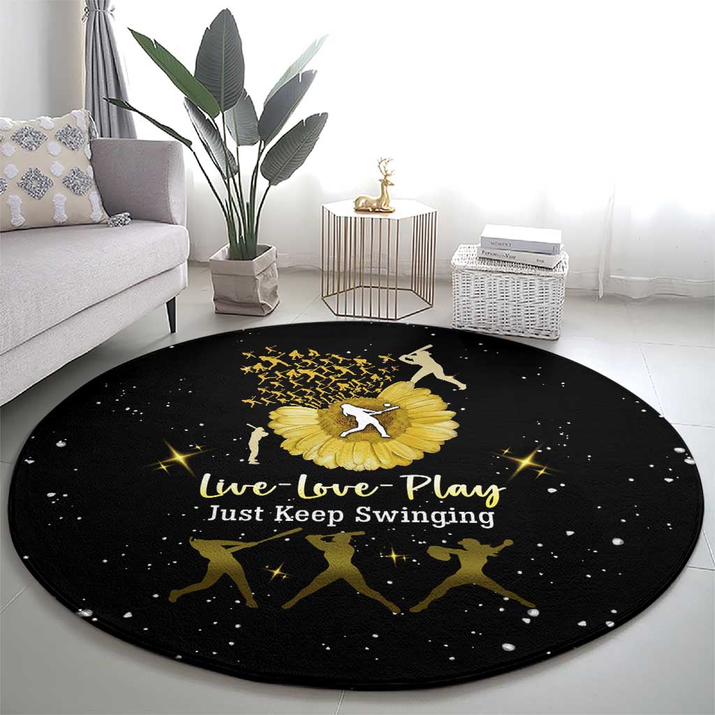 Softball Sunflower Yellow Black Christmas Round Carpet Xmas Holiday Patterns - Wonder Print Shop