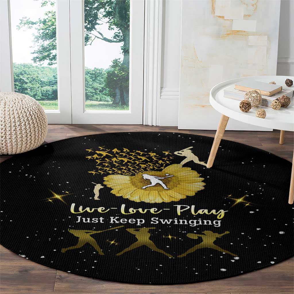 Softball Sunflower Yellow Black Christmas Round Carpet Xmas Holiday Patterns - Wonder Print Shop