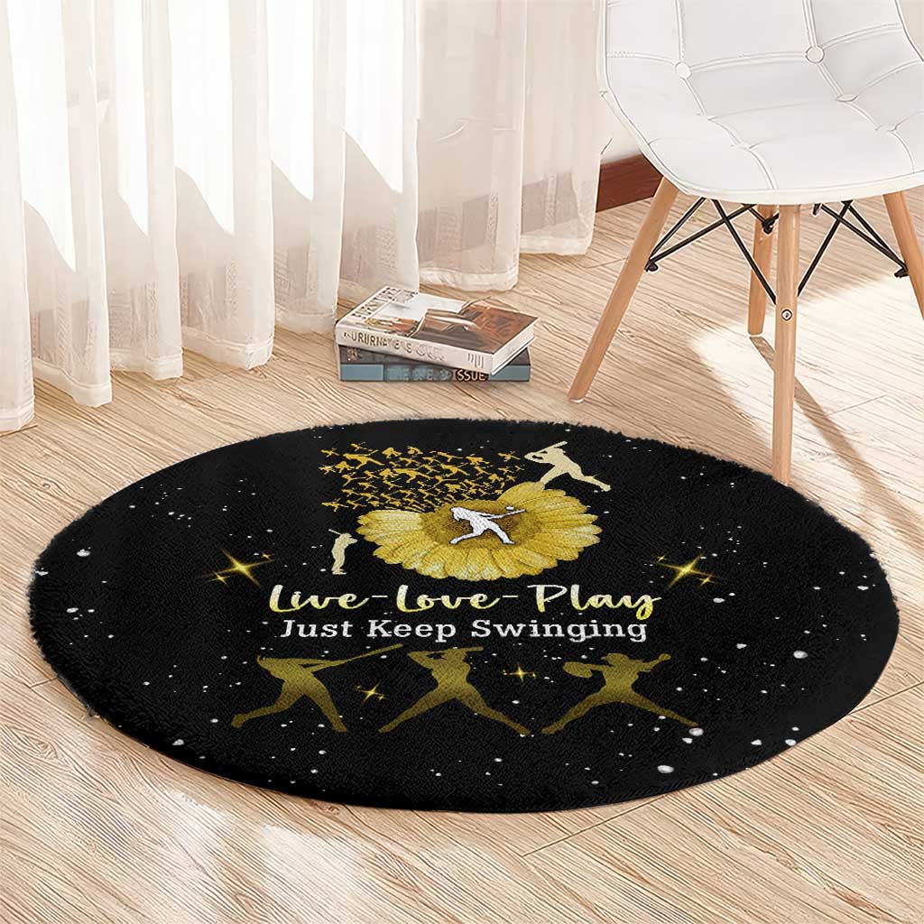 Softball Sunflower Yellow Black Christmas Round Carpet Xmas Holiday Patterns - Wonder Print Shop