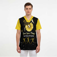 Softball Sunflower Yellow Black Christmas Scrub Top Xmas Holiday Patterns - Wonder Print Shop