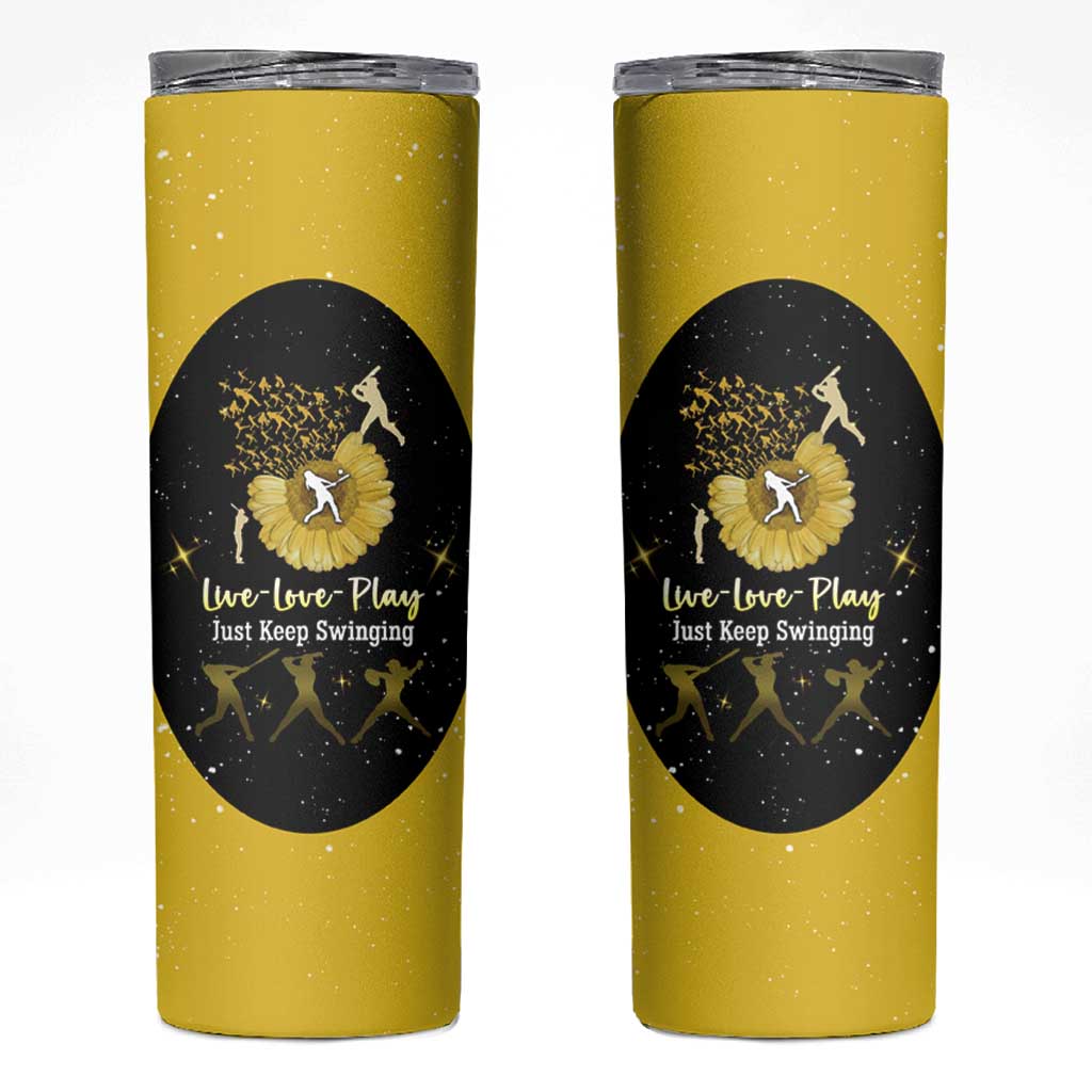 Softball Sunflower Yellow Black Christmas Skinny Tumbler Xmas Holiday Patterns - Wonder Print Shop