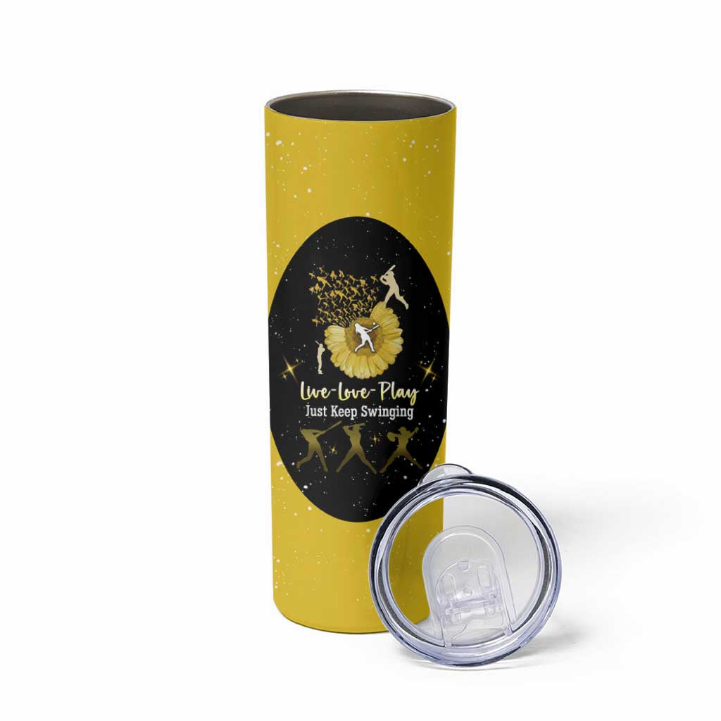 Softball Sunflower Yellow Black Christmas Skinny Tumbler Xmas Holiday Patterns - Wonder Print Shop