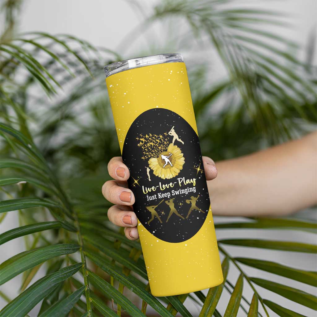 Softball Sunflower Yellow Black Christmas Skinny Tumbler Xmas Holiday Patterns - Wonder Print Shop
