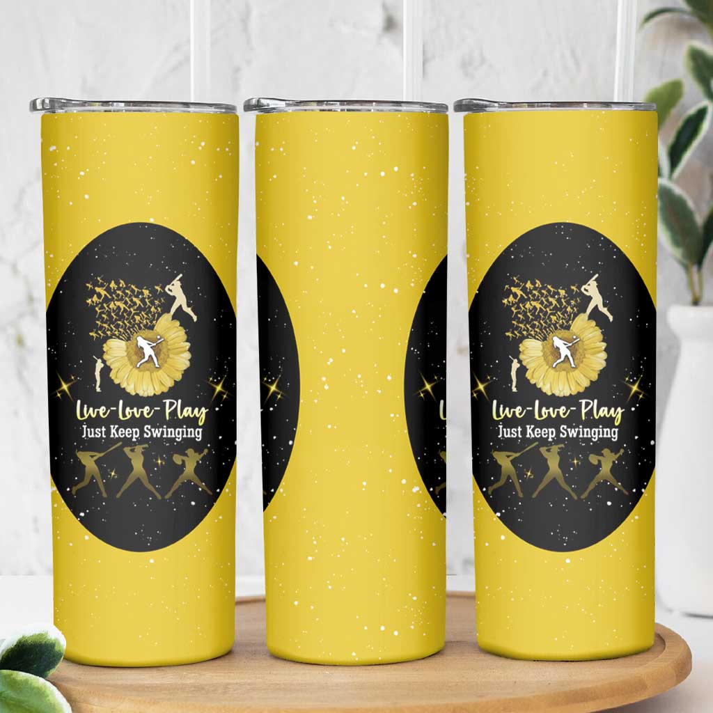Softball Sunflower Yellow Black Christmas Skinny Tumbler Xmas Holiday Patterns - Wonder Print Shop