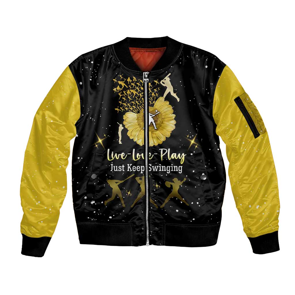 Softball Sunflower Yellow Black Christmas Sleeve Zip Bomber Jacket Xmas Holiday Patterns - Wonder Print Shop