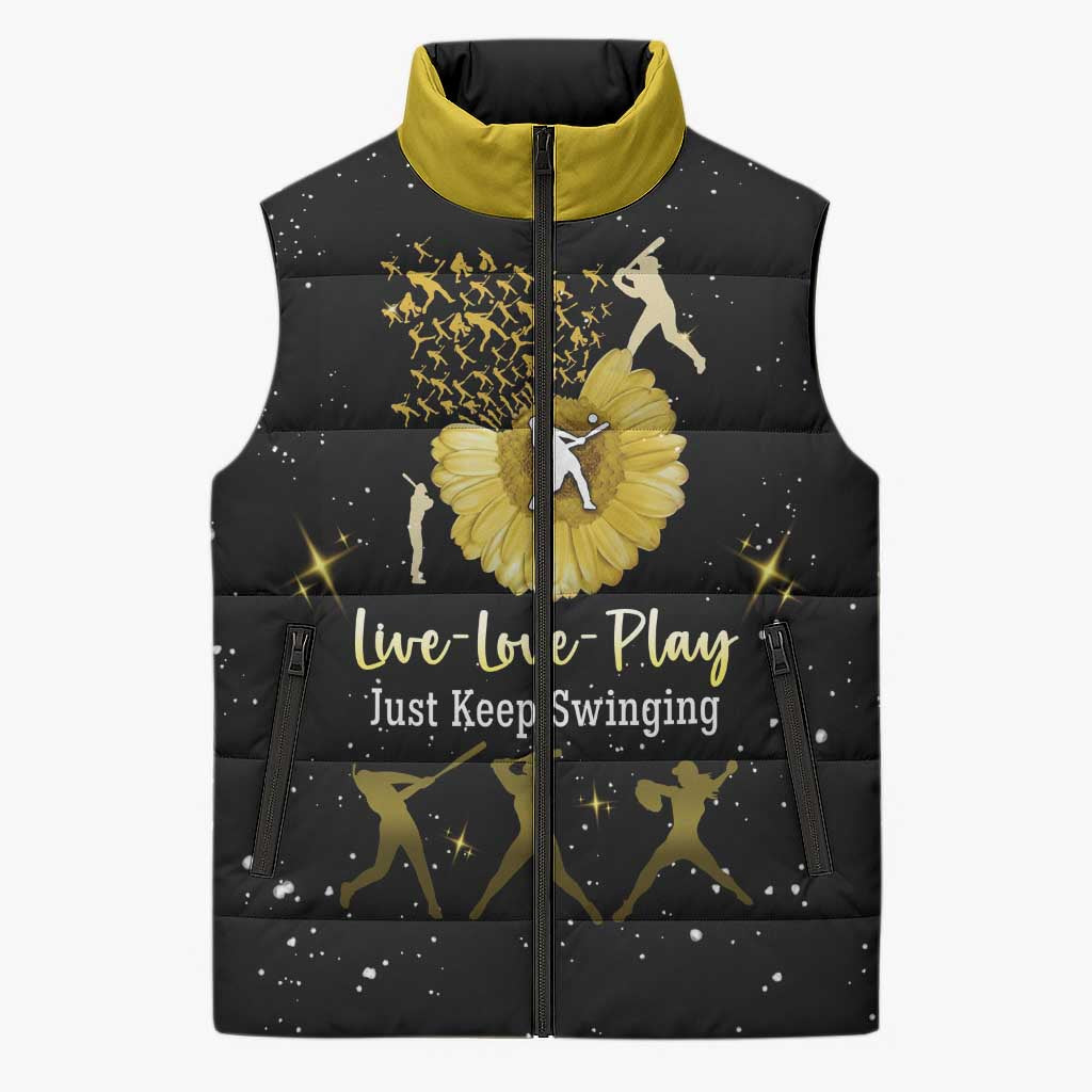 Softball Sunflower Yellow Black Christmas Sleeveless Puffer Jacket Xmas Holiday Patterns - Wonder Print Shop