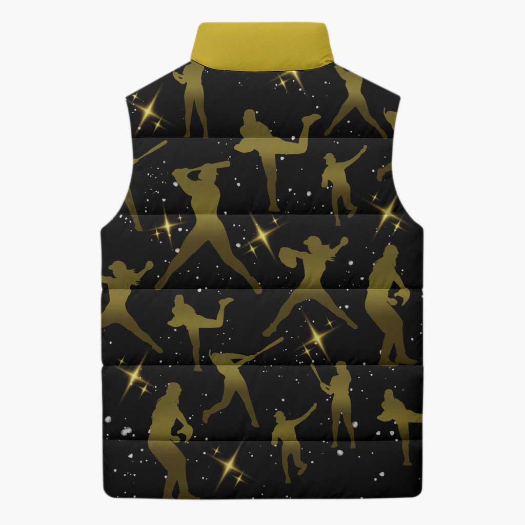 Softball Sunflower Yellow Black Christmas Sleeveless Puffer Jacket Xmas Holiday Patterns - Wonder Print Shop