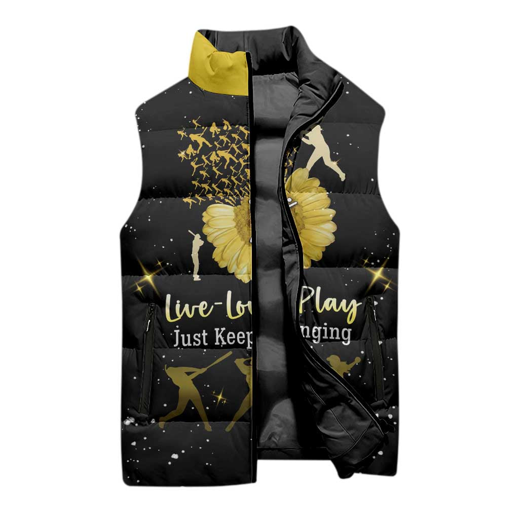 Softball Sunflower Yellow Black Christmas Sleeveless Puffer Jacket Xmas Holiday Patterns - Wonder Print Shop