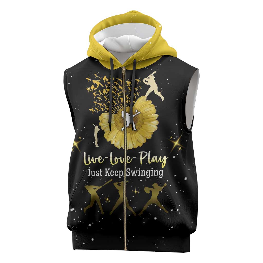 Softball Sunflower Yellow Black Christmas Sleeveless Zip Hoodie Xmas Holiday Patterns - Wonder Print Shop