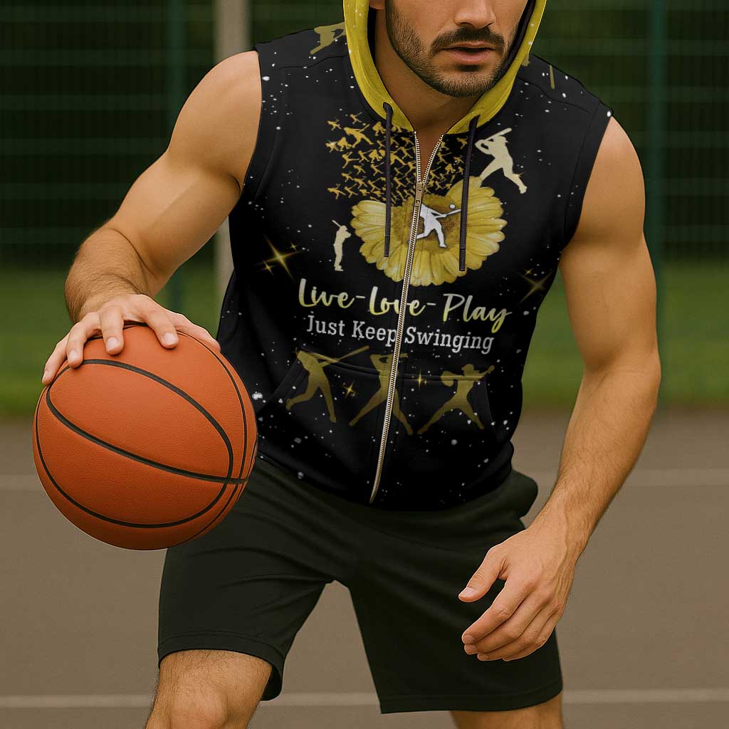 Softball Sunflower Yellow Black Christmas Sleeveless Zip Hoodie Xmas Holiday Patterns - Wonder Print Shop