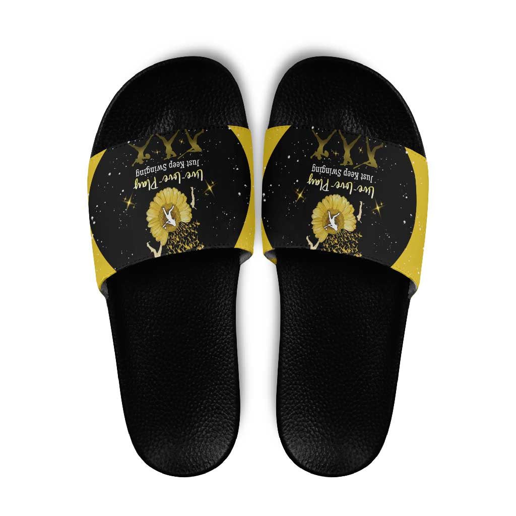 Softball Sunflower Yellow Black Christmas Slide Sandals Xmas Holiday Patterns - Wonder Print Shop