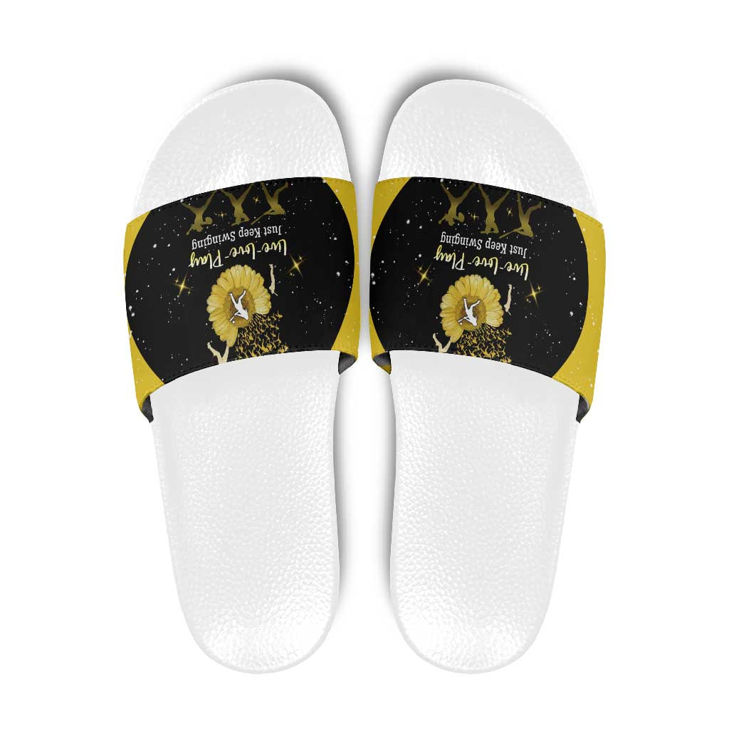 Softball Sunflower Yellow Black Christmas Slide Sandals Xmas Holiday Patterns - Wonder Print Shop