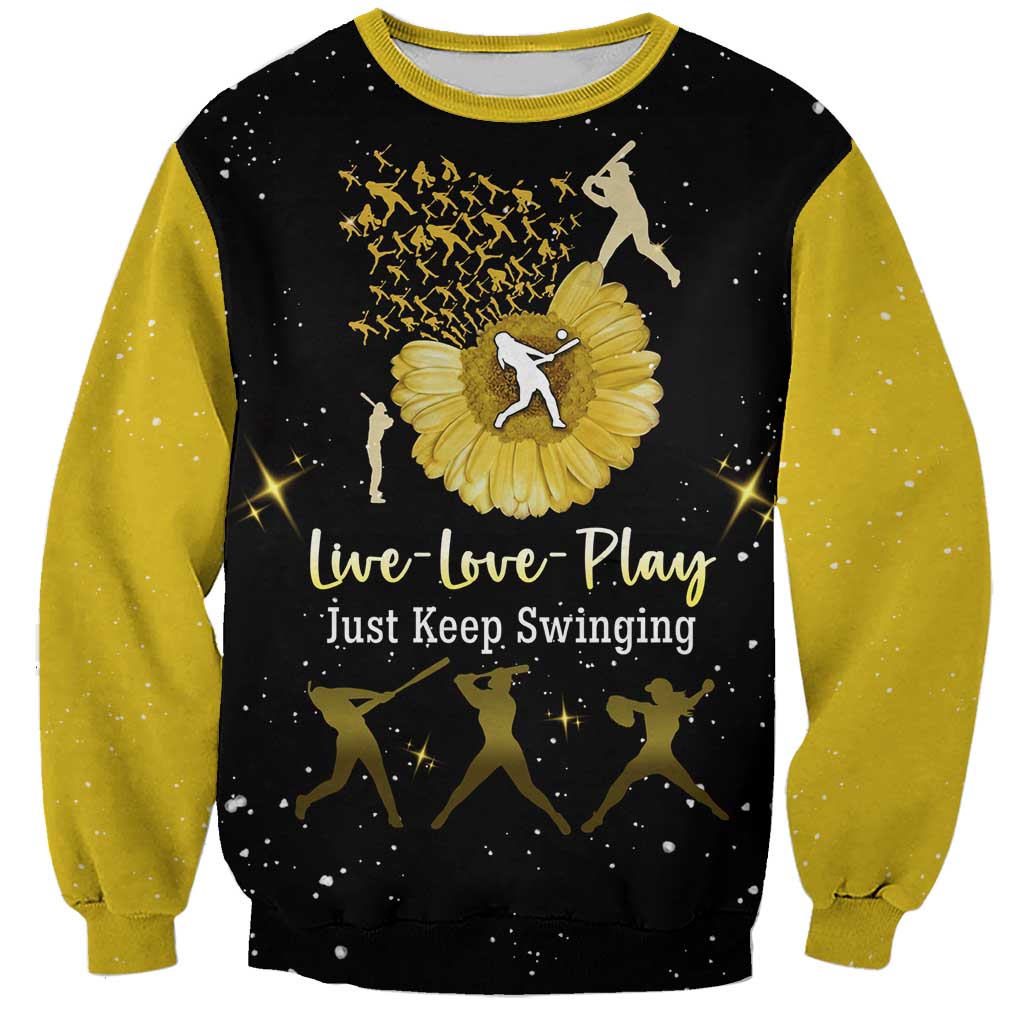 Softball Sunflower Yellow Black Christmas Sweatshirt Xmas Holiday Patterns - Wonder Print Shop