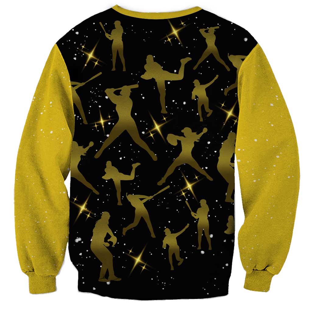 Softball Sunflower Yellow Black Christmas Sweatshirt Xmas Holiday Patterns - Wonder Print Shop