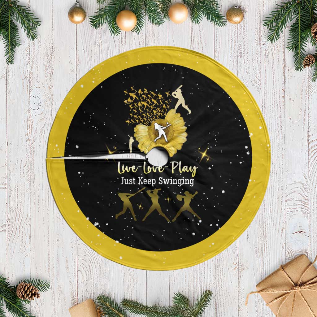 Softball Sunflower Yellow Black Christmas Tree Skirt Xmas Holiday Patterns - Wonder Print Shop