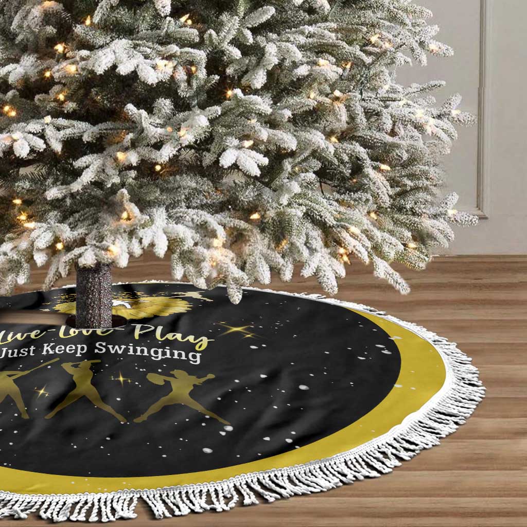 Softball Sunflower Yellow Black Christmas Tree Skirt Xmas Holiday Patterns - Wonder Print Shop