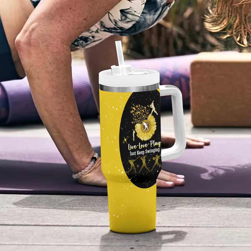 Softball Sunflower Yellow Black Christmas Tumbler With Handle Xmas Holiday Patterns - Wonder Print Shop