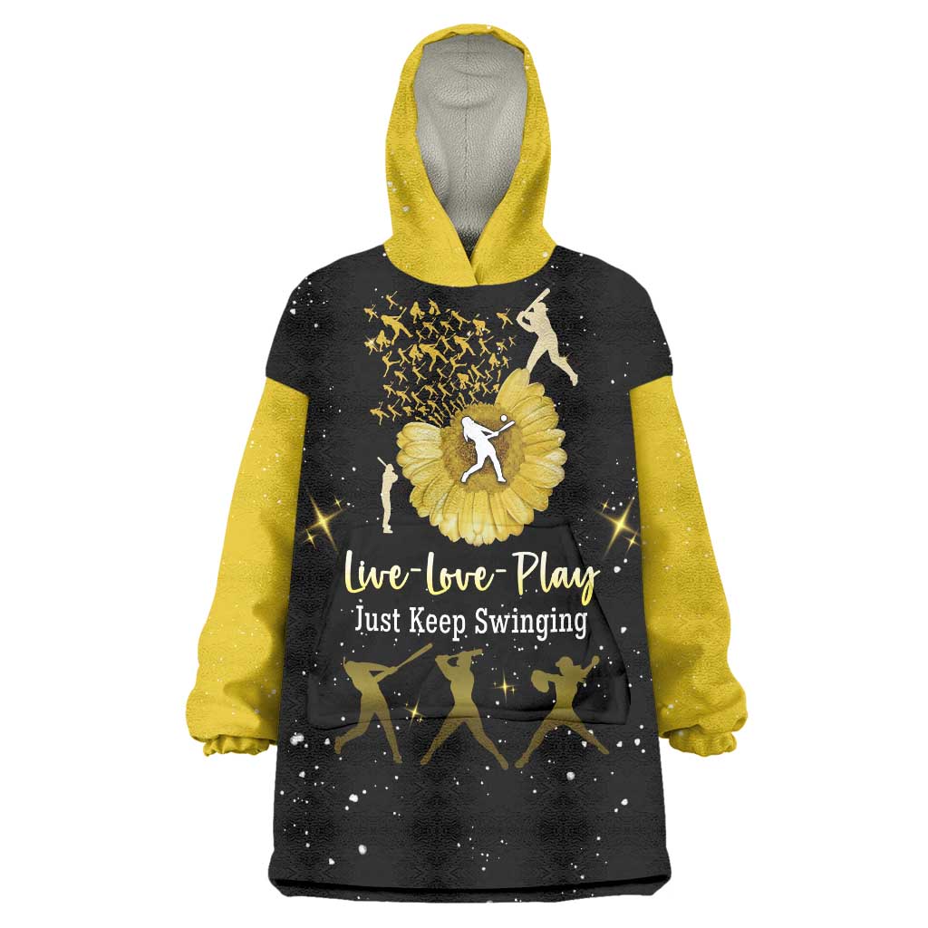 Softball Sunflower Yellow Black Christmas Wearable Blanket Hoodie Xmas Holiday Patterns - Wonder Print Shop