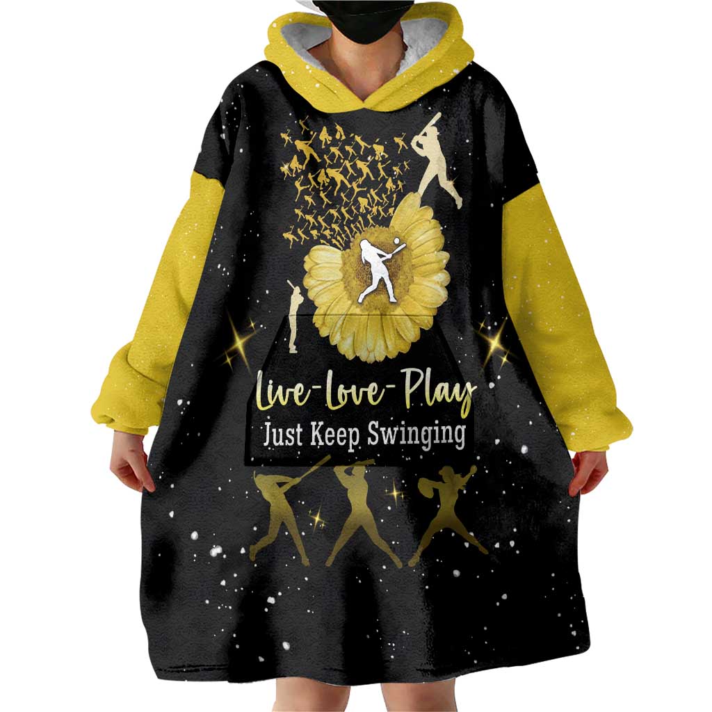 Softball Sunflower Yellow Black Christmas Wearable Blanket Hoodie Xmas Holiday Patterns - Wonder Print Shop