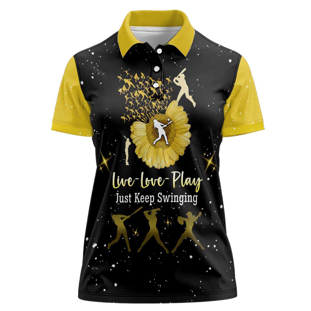 Softball Sunflower Yellow Black Christmas Women Polo Shirt Xmas Holiday Patterns - Wonder Print Shop