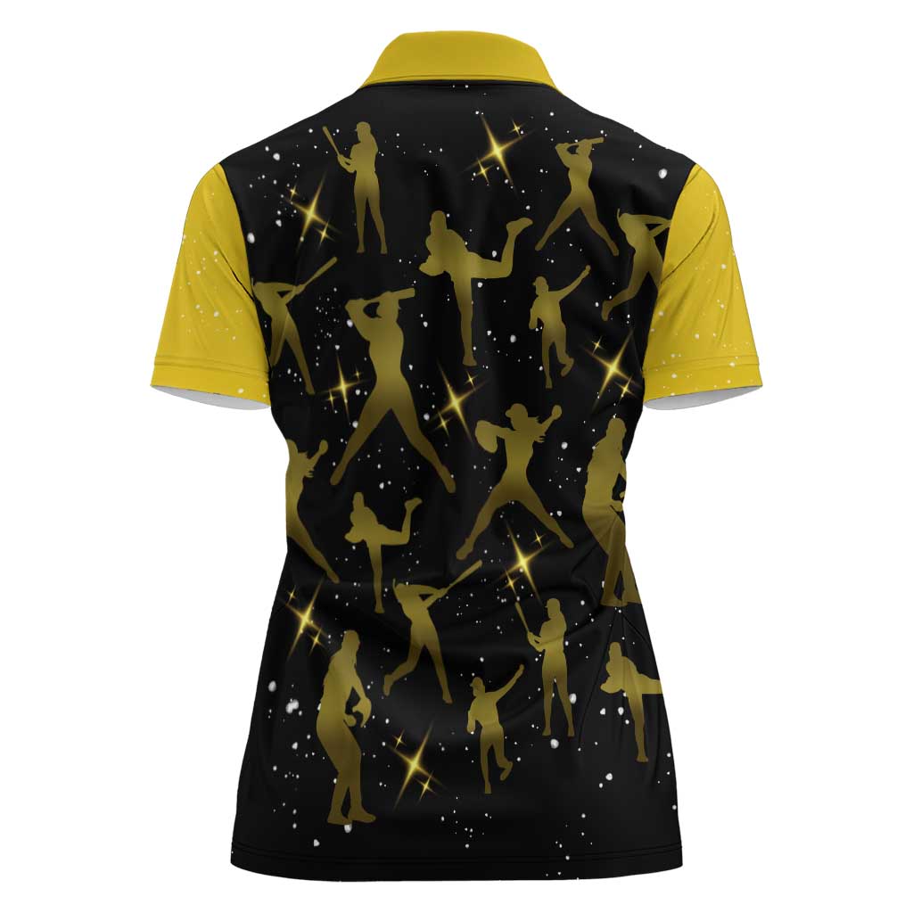 Softball Sunflower Yellow Black Christmas Women Polo Shirt Xmas Holiday Patterns - Wonder Print Shop
