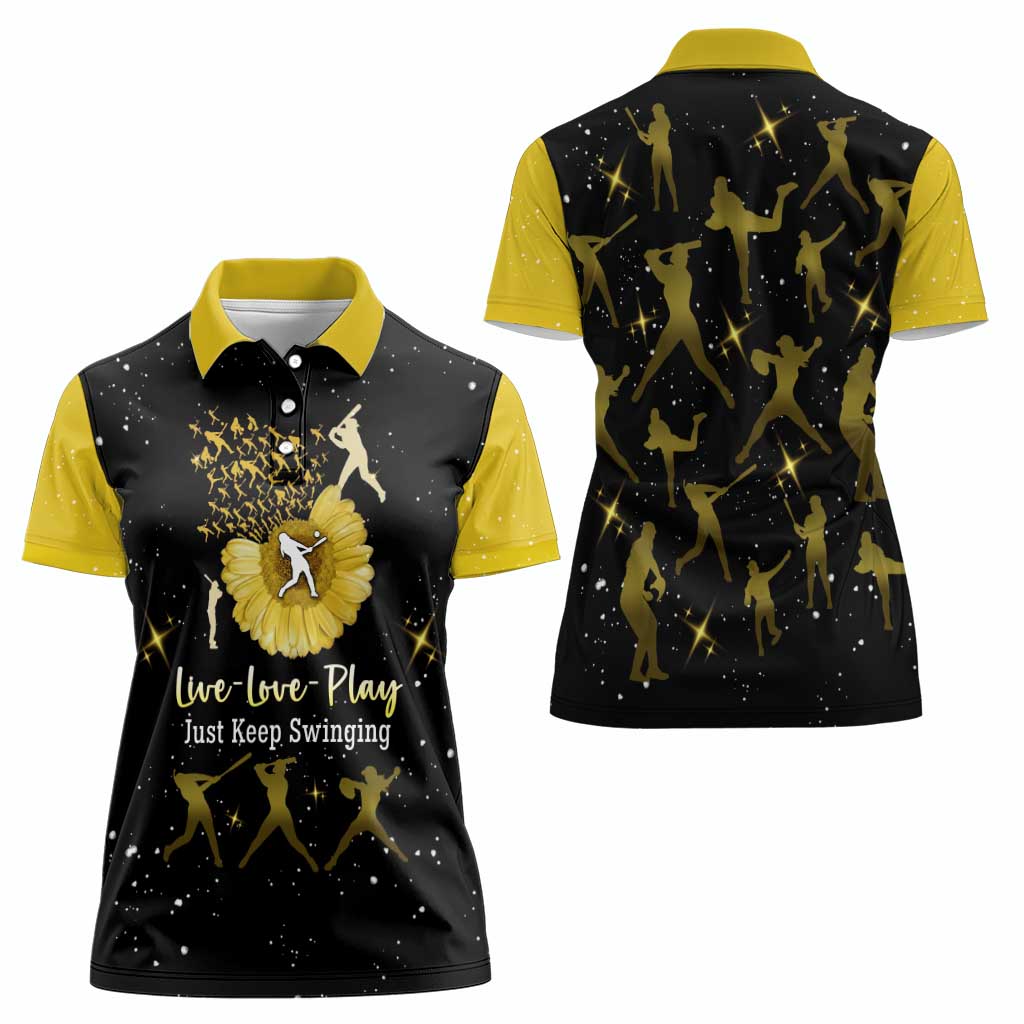 Softball Sunflower Yellow Black Christmas Women Polo Shirt Xmas Holiday Patterns - Wonder Print Shop