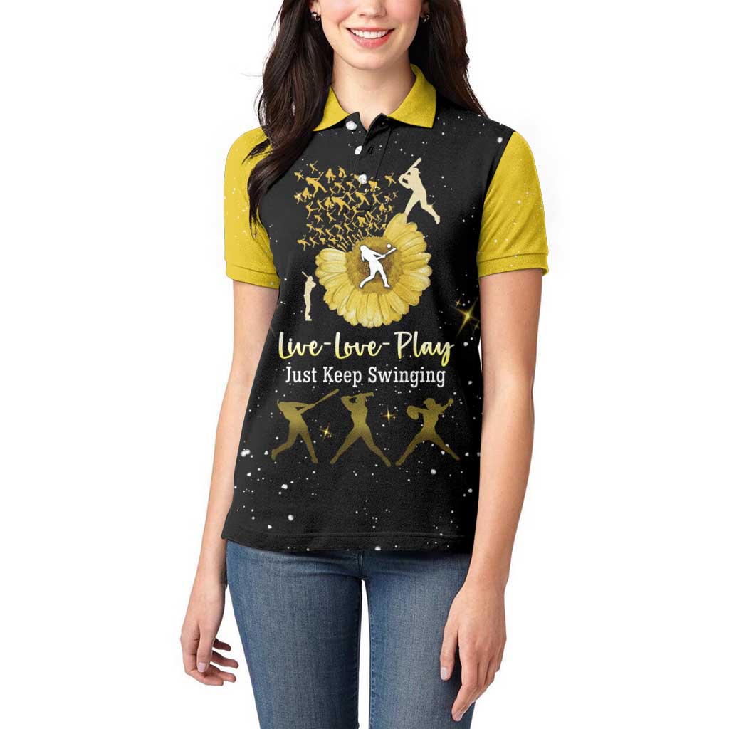 Softball Sunflower Yellow Black Christmas Women Polo Shirt Xmas Holiday Patterns - Wonder Print Shop