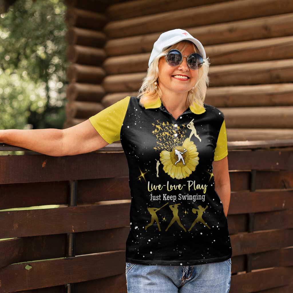 Softball Sunflower Yellow Black Christmas Women Polo Shirt Xmas Holiday Patterns - Wonder Print Shop