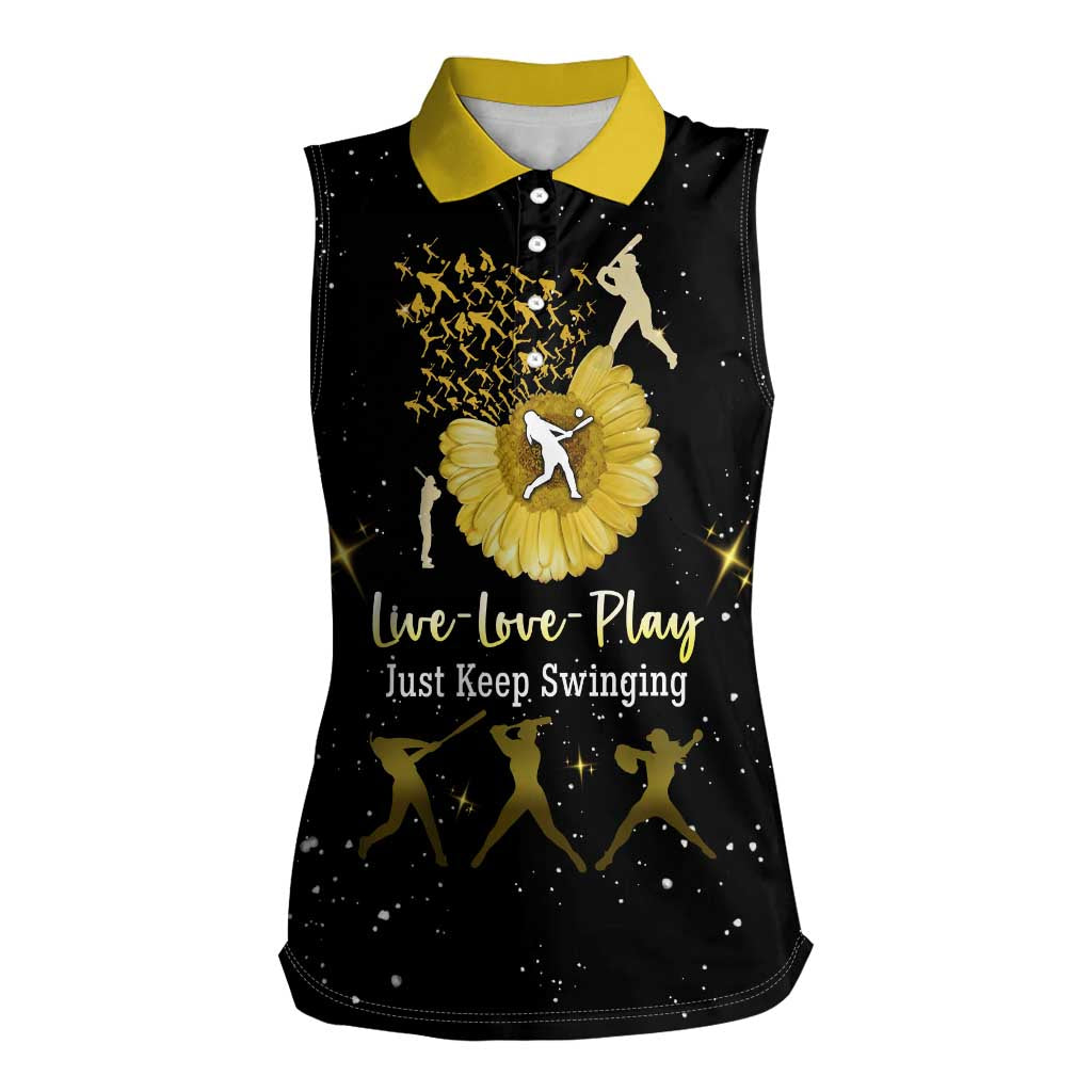 Softball Sunflower Yellow Black Christmas Women Sleeveless Polo Shirt Xmas Holiday Patterns - Wonder Print Shop