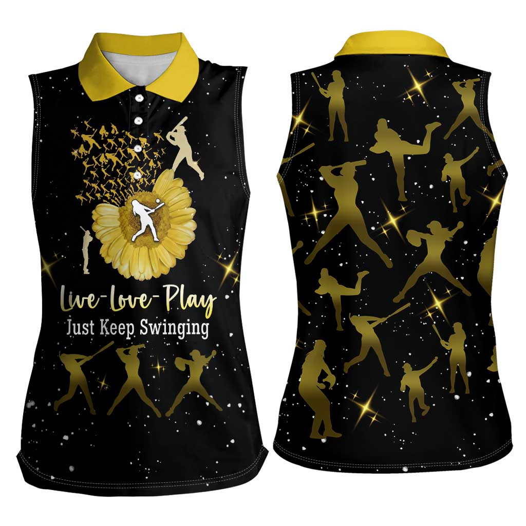 Softball Sunflower Yellow Black Christmas Women Sleeveless Polo Shirt Xmas Holiday Patterns - Wonder Print Shop