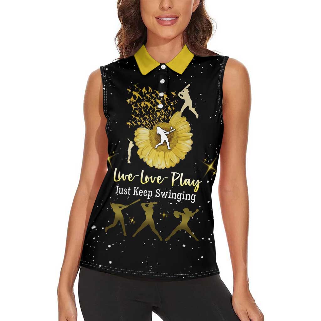 Softball Sunflower Yellow Black Christmas Women Sleeveless Polo Shirt Xmas Holiday Patterns - Wonder Print Shop